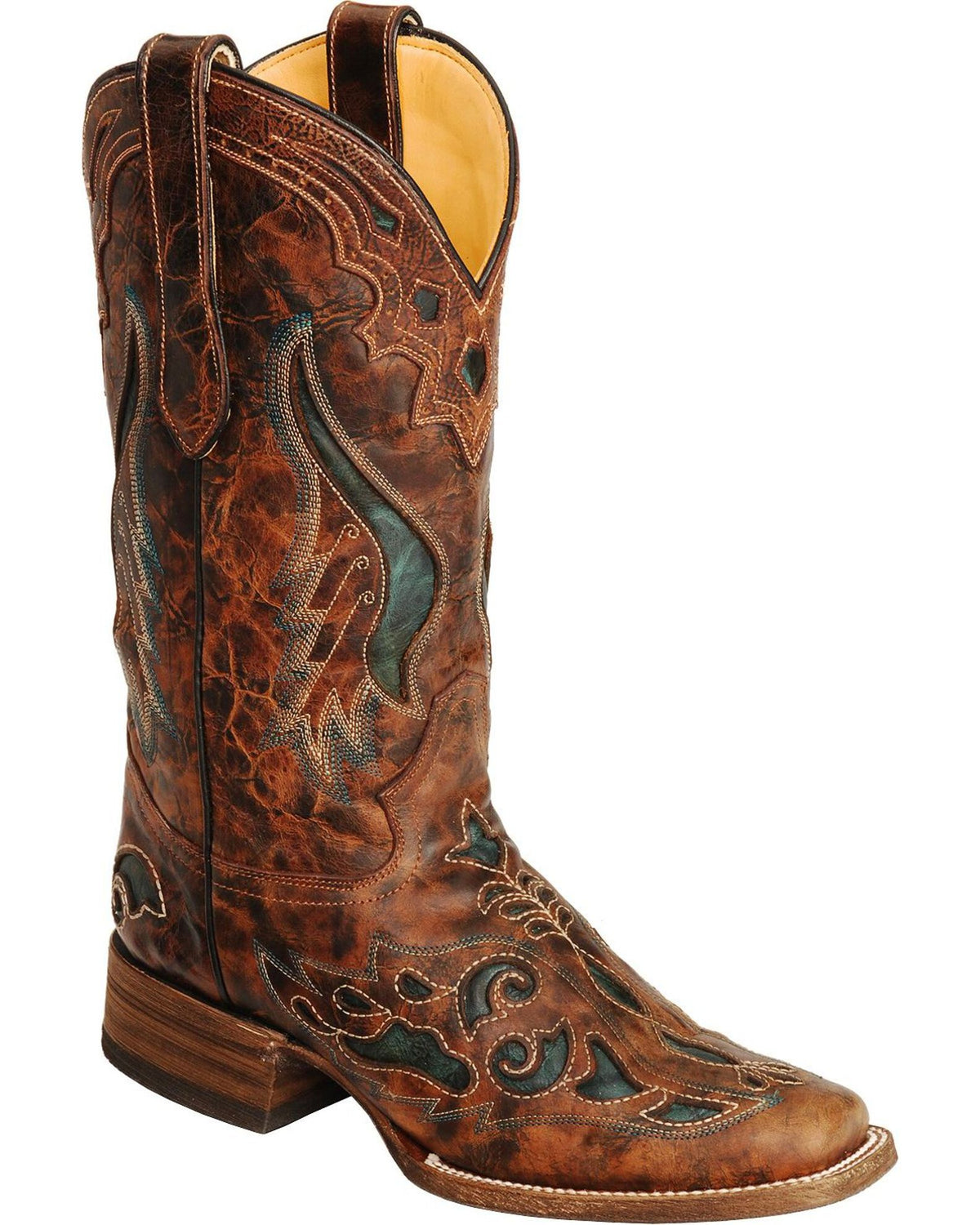 WOMEN’S CORRAL SQUARE TOE INLAY WESTERN BOOTS