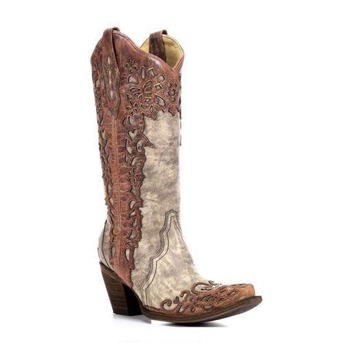 WOMEN’S CORRAL COGNAC LASER OVERLAY BOOTS