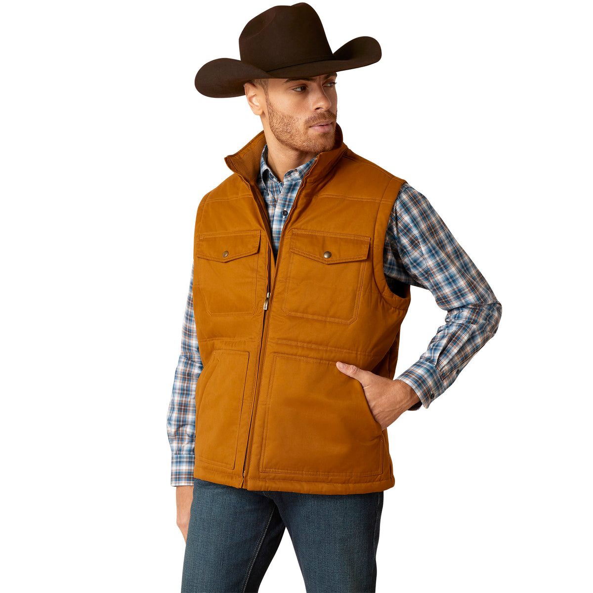 ARIAT MEN’S GRIZZLY 2.0 CANVAS CONCEAL AND CARRY VEST - CHESTNUT