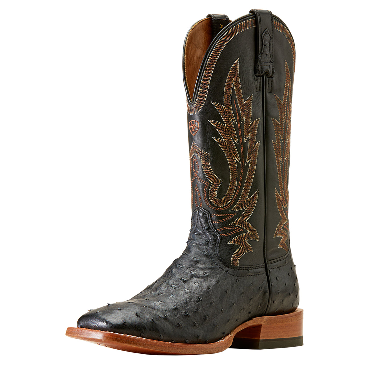 MEN'S ARIAT SHOWBOAT FULL QUILL OSTRICH BOOTS - BLACK