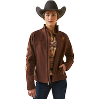 Load image into Gallery viewer, ARIAT WOMEN’S TEAM LOGO SOFTSHELL CHIMAYO JACKET - SHAVED CHOCOLATE
