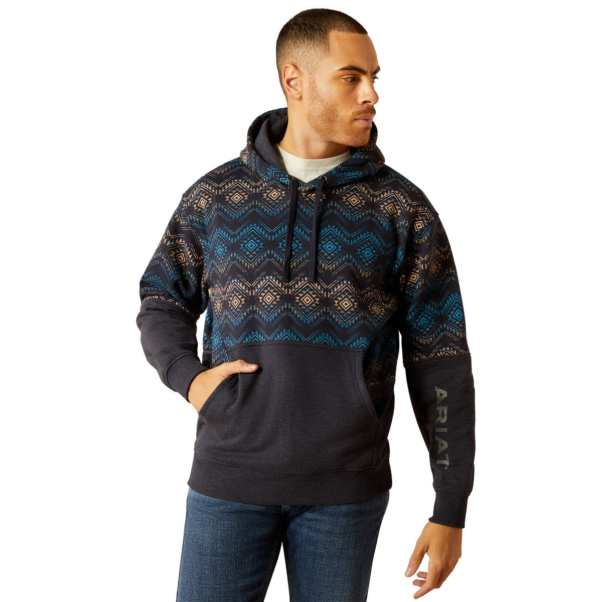 ARIAT MEN'S COLOR BLOCK HOODIE - NAVY