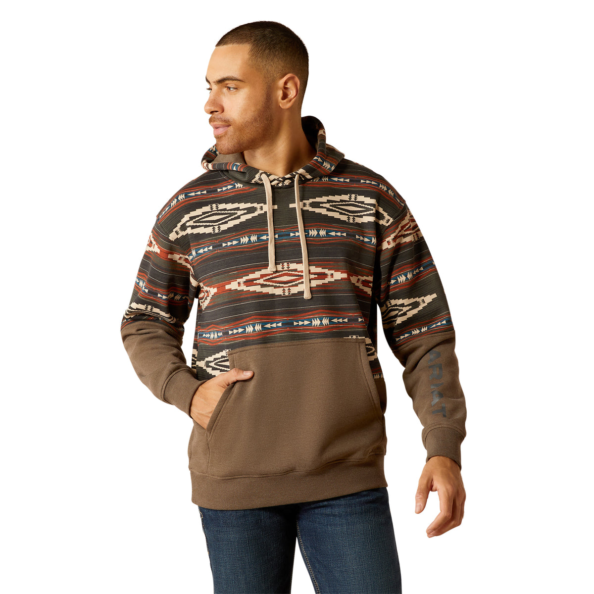 ARIAT MEN'S COLOR BLOCK HOODIE - BRINDLE