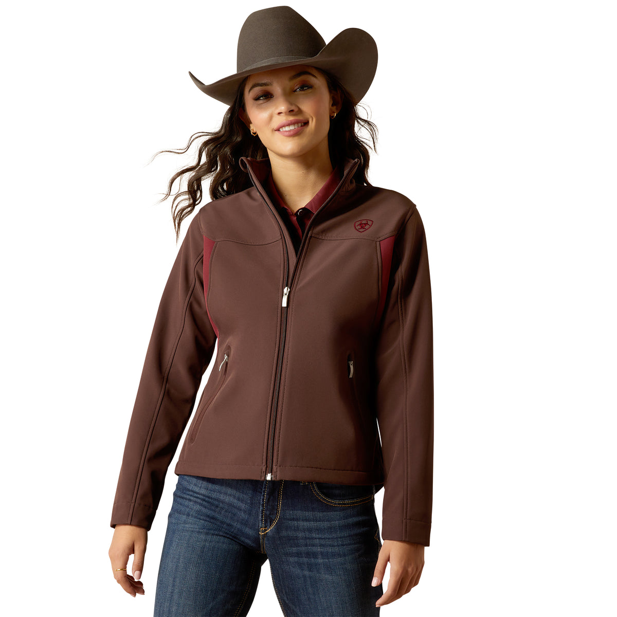 ARIAT WOMEN’S NEW TEAM SOFTSHELL JACKET - CHOCOLATE PLUM|TAWNY PORT