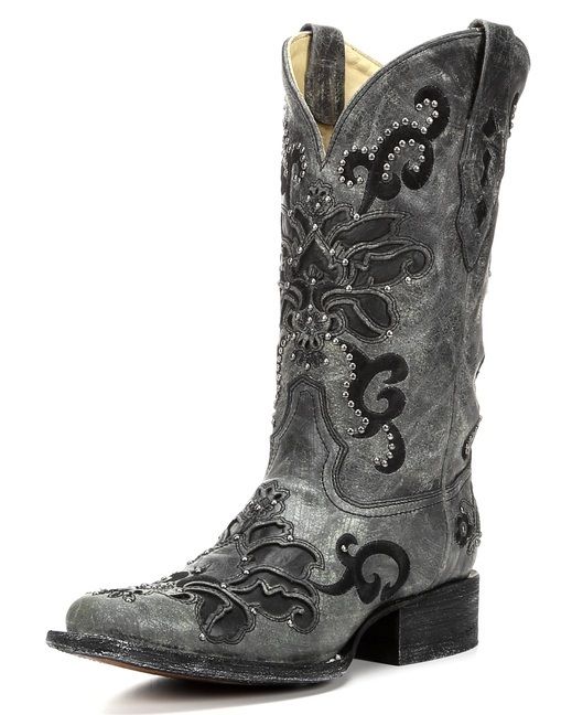 WOMEN’S CORRAL BLACK CRATER OVERLAY W/ STUDS WESTERN BOOTS