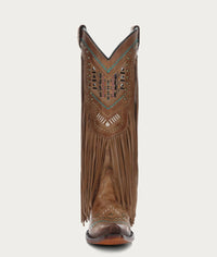 Load image into Gallery viewer, WOMEN’S CORRAL BROWN W/CRYSTALS PATTERN EMBROIDERY AND FRINGE BOOTS
