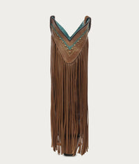 Load image into Gallery viewer, WOMEN’S CORRAL BROWN W/CRYSTALS PATTERN EMBROIDERY AND FRINGE BOOTS
