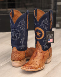 Load image into Gallery viewer, MEN&#39;S BLACK JACK BURNISHED CIGAR FULL QUILL OSTRICH BOOTS
