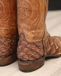 Load image into Gallery viewer, MEN&#39;S BLACK JACK MATTE CHOCOLATE BIG BASS (PIRARUCU) BOOTS
