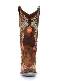 Load image into Gallery viewer, WOMEN’S CORRAL CHOCOLATE LAMB FLORAL EMBROIDERY BOOTS
