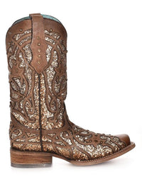 Load image into Gallery viewer, WOMEN’S CORRAL ORIX GLITTERED INLAY AND STUDS BROWN WESTERN BOOTS
