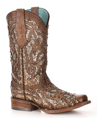 Load image into Gallery viewer, WOMEN’S CORRAL ORIX GLITTERED INLAY AND STUDS BROWN WESTERN BOOTS
