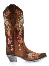 Load image into Gallery viewer, WOMEN’S CORRAL CHOCOLATE LAMB FLORAL EMBROIDERY BOOTS
