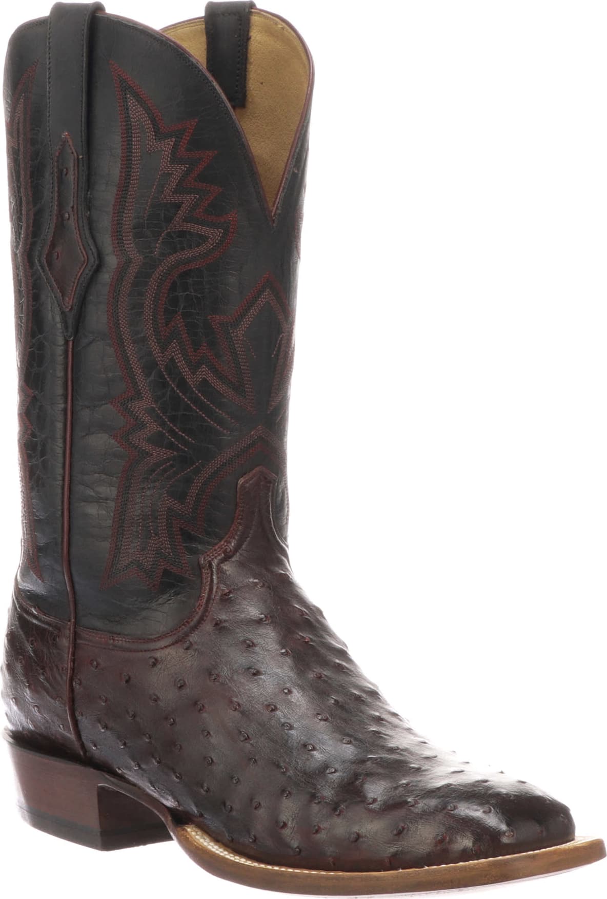 MEN’S LUCCHESE CLIFF ANTIQUE BLACK CHERRY FULL QUILL OSTRICH BOOTS