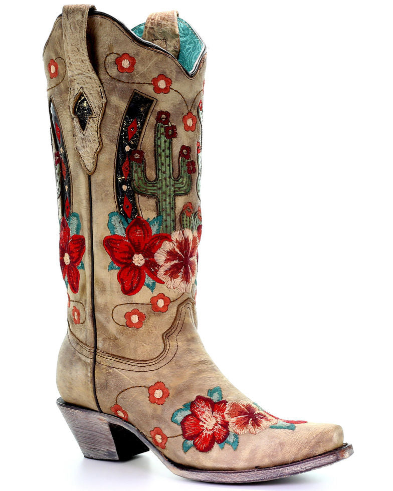 WOMEN’S CORRAL CACTUS INLAY SNIP-TOE BOOTS - El Toro Boots