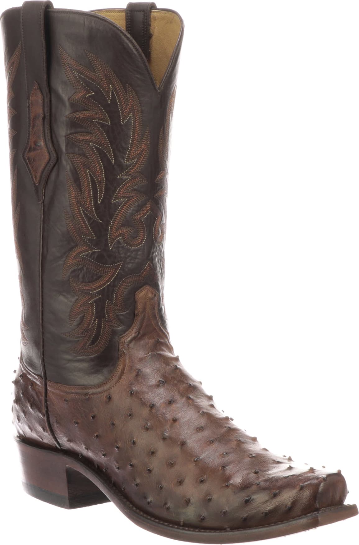 MEN’S LUCCHESE ELGIN - ANTIQUE CHOCOLATE FULL QUILL OSTRICH BOOTS - El Toro Boots