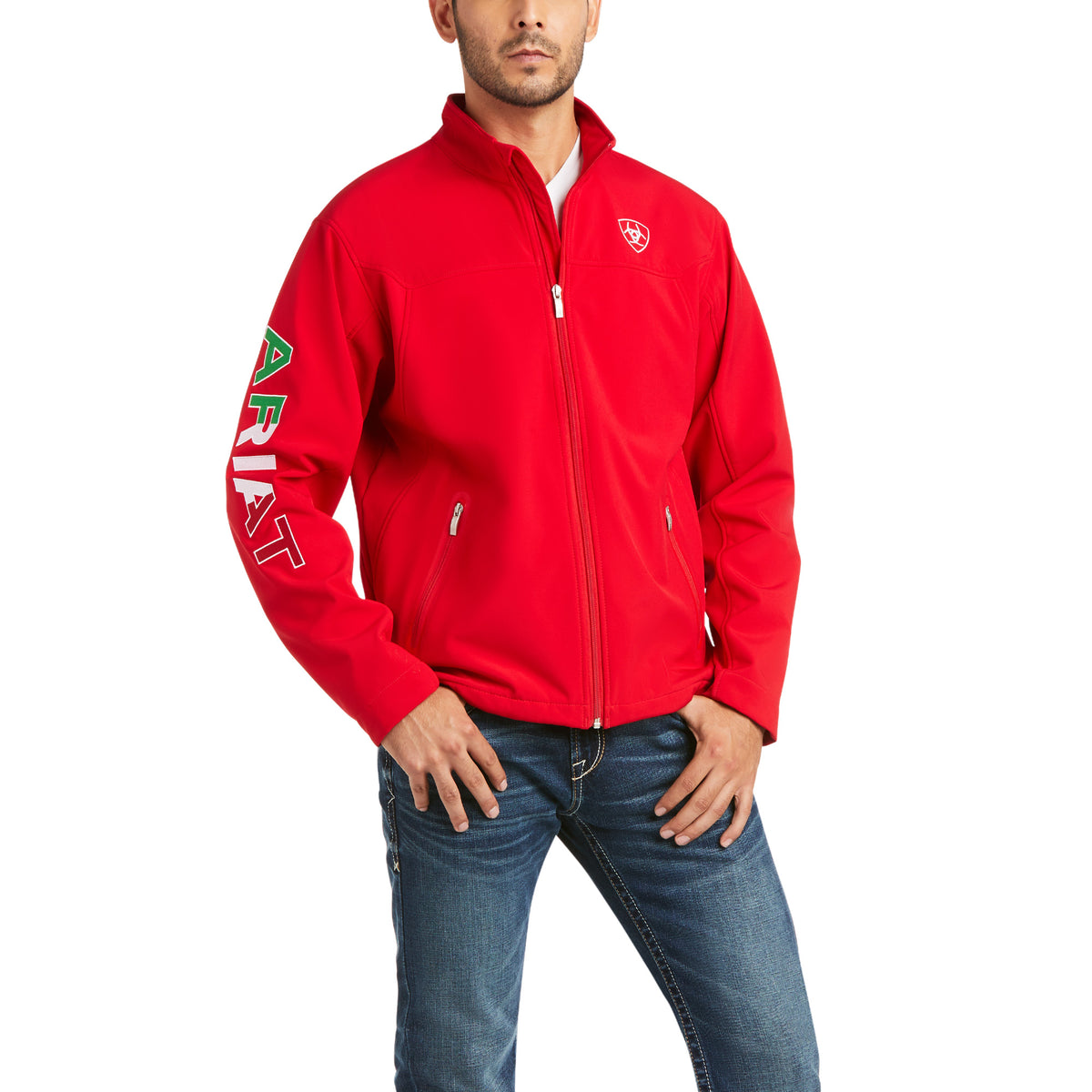 ARIAT MEN’S NEW TEAM SOFTSHELL MEXICO JACKET - RED