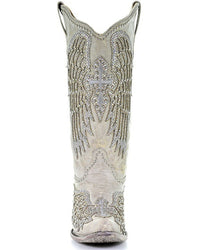 Load image into Gallery viewer, WOMEN’S CORRAL WHITE CRYSTAL CROSS AND WINGS SNIP-TOE BOOTS - El Toro Boots
