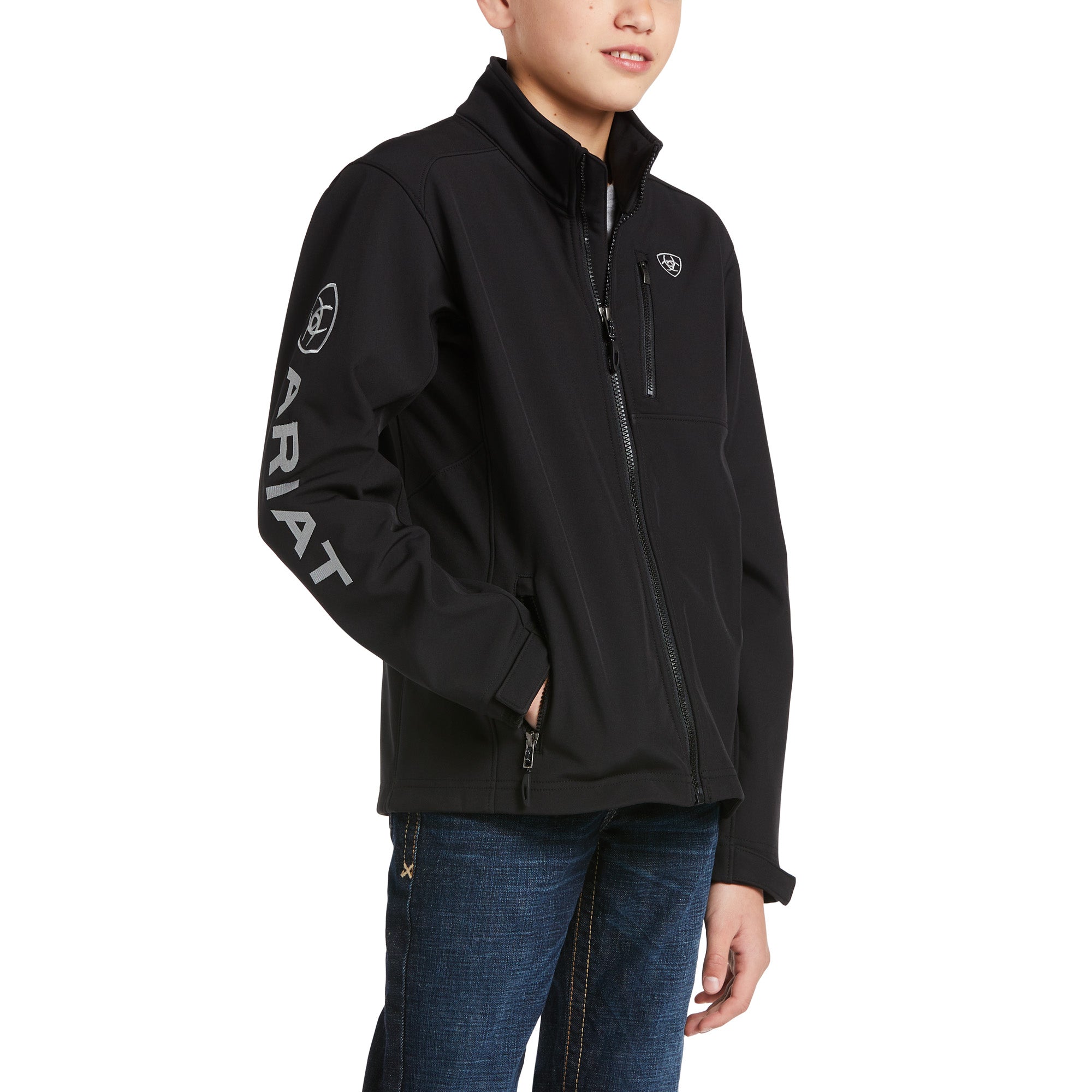 ARIAT BOYS LOGO 2.0 SOFTSHELL JACKET - BLACK/SILVER